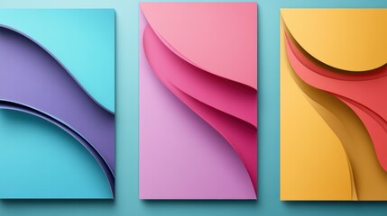 Fototapeta premium Abstract layered shapes in vibrant pastel colors.