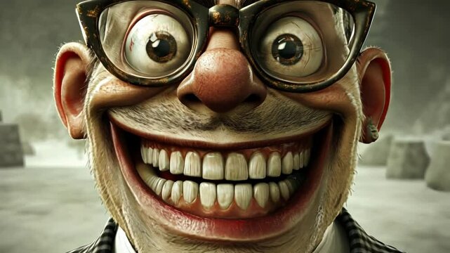 Happy Cartoon Monster Smiling with Chattering Teeth and Open Mouth Illustration