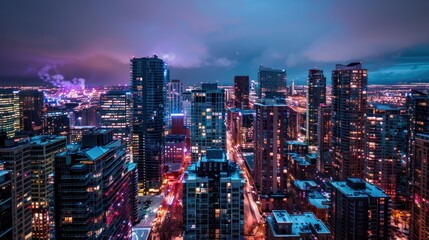 Fototapeta premium Colorful night city skyline abstract photography