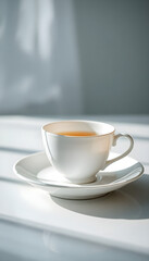 cup of tea sits on a saucer