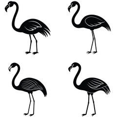 Pink flamingo silhouette vector art depicts a tropical bird