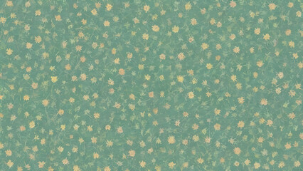 Seamless floral pattern creating a vintage wallpaper design with small flowers on a green background