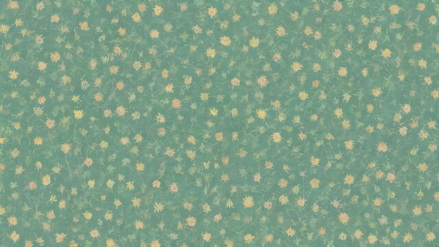Fototapeta Seamless floral pattern creating a vintage wallpaper design with small flowers on a green background