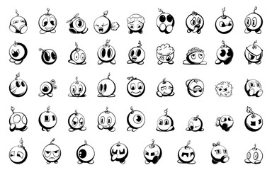 Obraz premium Cute cartoon bombs, Hand drawn doodles, Cute facial expressions, Hand drawn vector illustration