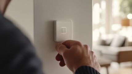 Electrician installing a smart light switch in a living room. Featuring innovation and design