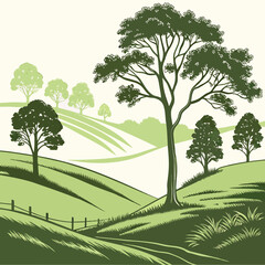 landscape with trees and mountains