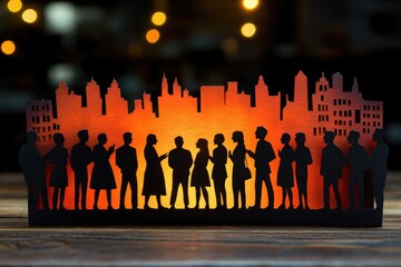 Silhouette of People Against Cityscape at Dusk with Vibrant Orange Glow