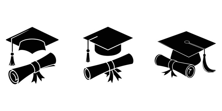 graduation Silhouette of graduation cap and diploma on wooden cap and diploma silhouette icon, Education icon vector illustration. College cap or graduate hat symbol. Student degree sign.    