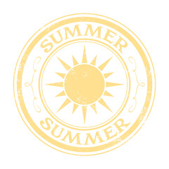 A grunge circle stamp with sun and summer text
