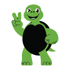 Obraz premium A cute green cartoon turtle amphibian with a heart smiles in this funny animal vector illustration