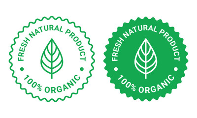 organic food stamp label design 100 percent organic natural in green color seal tag sticker design isolated vector template