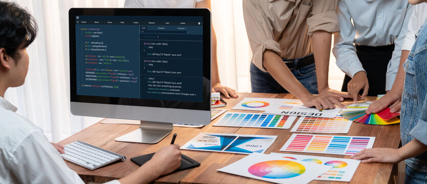Software development programming on computer screen for brisk application and program coding