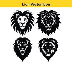 Lion vector illustration, a wild animal with a black silhouette and mane, like a drawing of a powerful mammal.