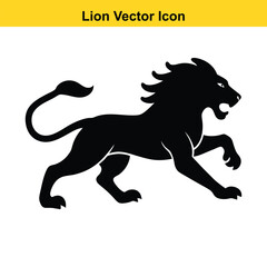 Lion vector illustration, a wild animal with a black silhouette and mane, like a drawing of a powerful mammal.