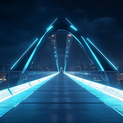 Obraz premium Glowing LED futuristic bridge with stunning city skyline at night high resolution picture