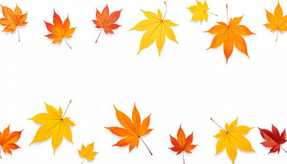 Colorful autumn leaves scattered on white background, seasonal beauty