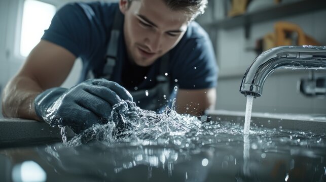 Plumber unclogging a drain with a drain snake. Featuring plumbing techniques and troubleshooting