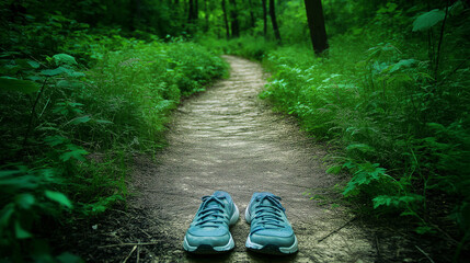 Hiking Shoes On A Forest Trail