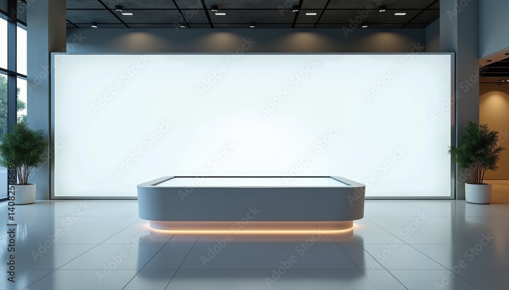 Aufkleber Modern exhibition space with illuminated display and minimal decor  