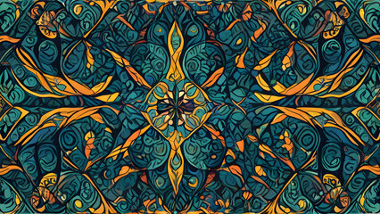 Kaleidoscope pattern creating a mesmerizing symmetrical design with vibrant colors