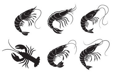 Shrimp Clipart Set Hand Drawn and Flat Design Vector Collection