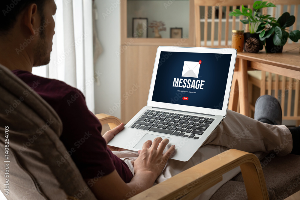 Poster email notification message showing on computer screen snugly. digital marketing message information 
