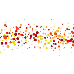 Confetti design of red dots and yellow dots on a white background