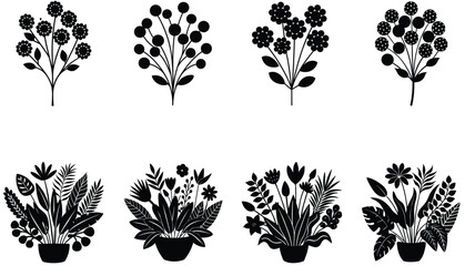 Vintage floral tree silhouette vector design set