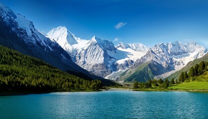unberührter Alpensee mit schneebedeckter Bergkette