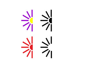 Vector set of sun icons, stylized flat design in various shapes and colors with copy space

