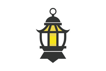 Illuminated Traditional Ramadan Lantern Illustration in Black and Yellow Colors on White