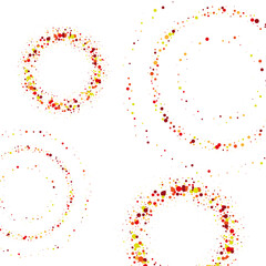 Confetti Summer Background. Multicolored Banner Circle. Round frame of red dots and yellow dots on white background