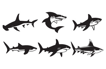 Shark Silhouettes and Species Vector Pack Marine Wildlife Theme