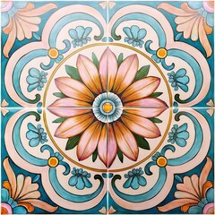 Colorful Ceramic Mexican Tile With Intricate Floral Patterns and Vibrant Detail. Cinco de Mayo. AI Generated
