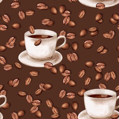 Coffee Bean and Cup Seamless Pattern