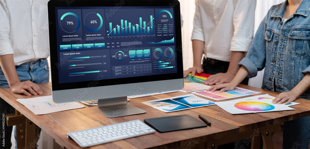 Leinwandbilder business data dashboard provide business intelligence analytic for marketing strategy planning brisk
