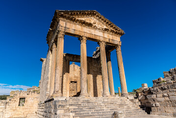 Obraz premium Ruins of Roman temples in Dougga, Tunisia
