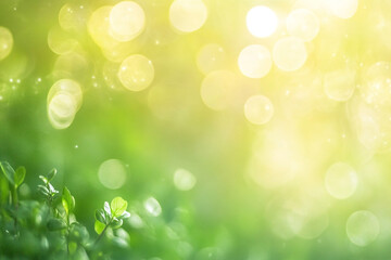 Obraz premium New life's gentle awakening in a sun-drenched meadow, vibrant green hues and soft-focus bokeh.