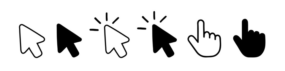 Obraz premium Mouse cursor icons with click and hand gestures isolated