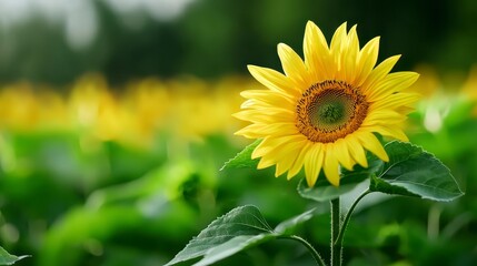Vibrant Sunflower Bloom in a Lush Green Field Under Blue Sky