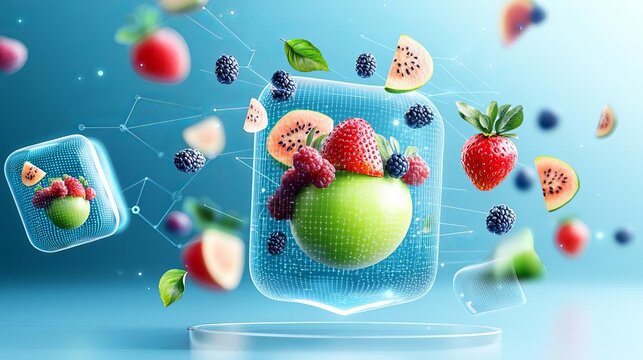 Colorful fruits in a vibrant, digital concept. World Food Safety Day - Powered by Adobe