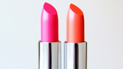 Obraz premium Vibrant pink and orange lipsticks with metallic cases