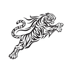 Tribal Tiger Jump Silhouette – Wild Animal Vector Tattoo Design