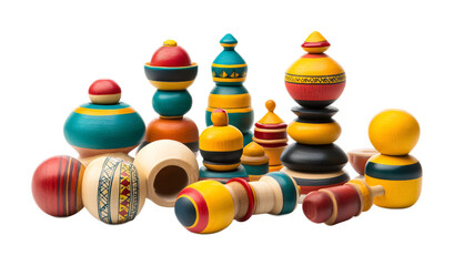 Channapatna Toys for Traditional Indian Play - Isolated on White Background