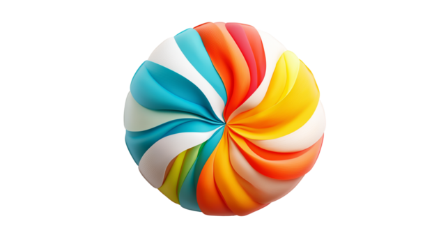 Beach ball with colorful segments, inflated and casting no shadow, isolated top view PNG