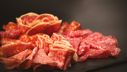 Different kinds of meat cuts on a board.