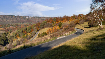 Famous Box Hill climb switch back bend in Surrey Hills close to Dorking