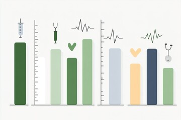Graphic representation of healthcare statistics showcasing vaccination rates, patient health monitoring, and treatment effectiveness