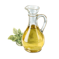 Watercolor glass jug containing vegetable oil set apart  isolated white background