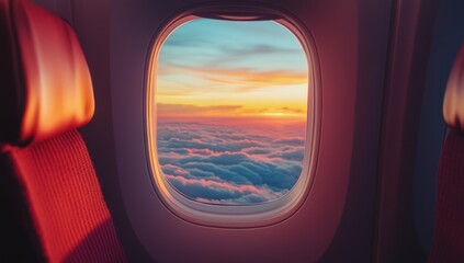 Fototapeta premium A Breathtaking Sunset View from an Airplane Window